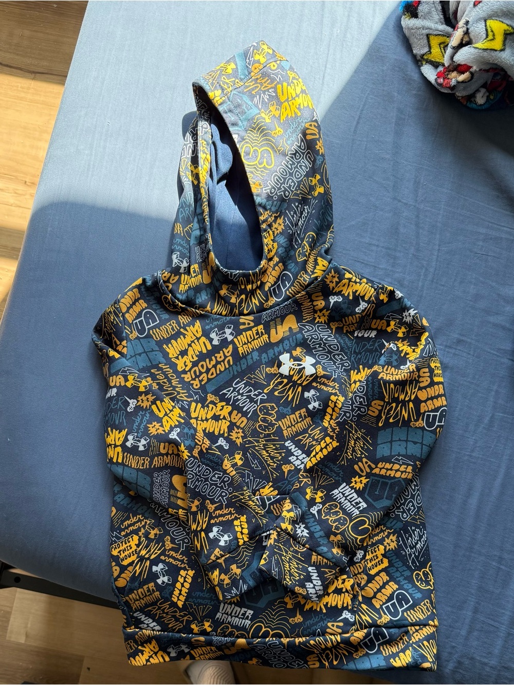 Under Armour Boys Navy Hoodie with Yellow Graphic Print